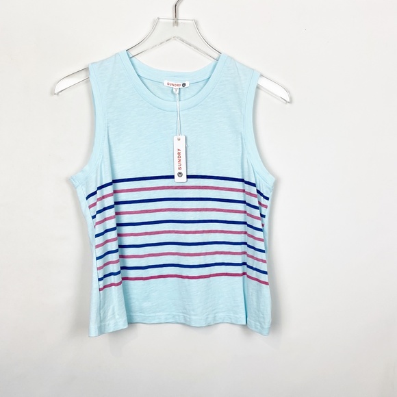 Sundry Light Blue Striped Cotton Tank 1 - Picture 7 of 9